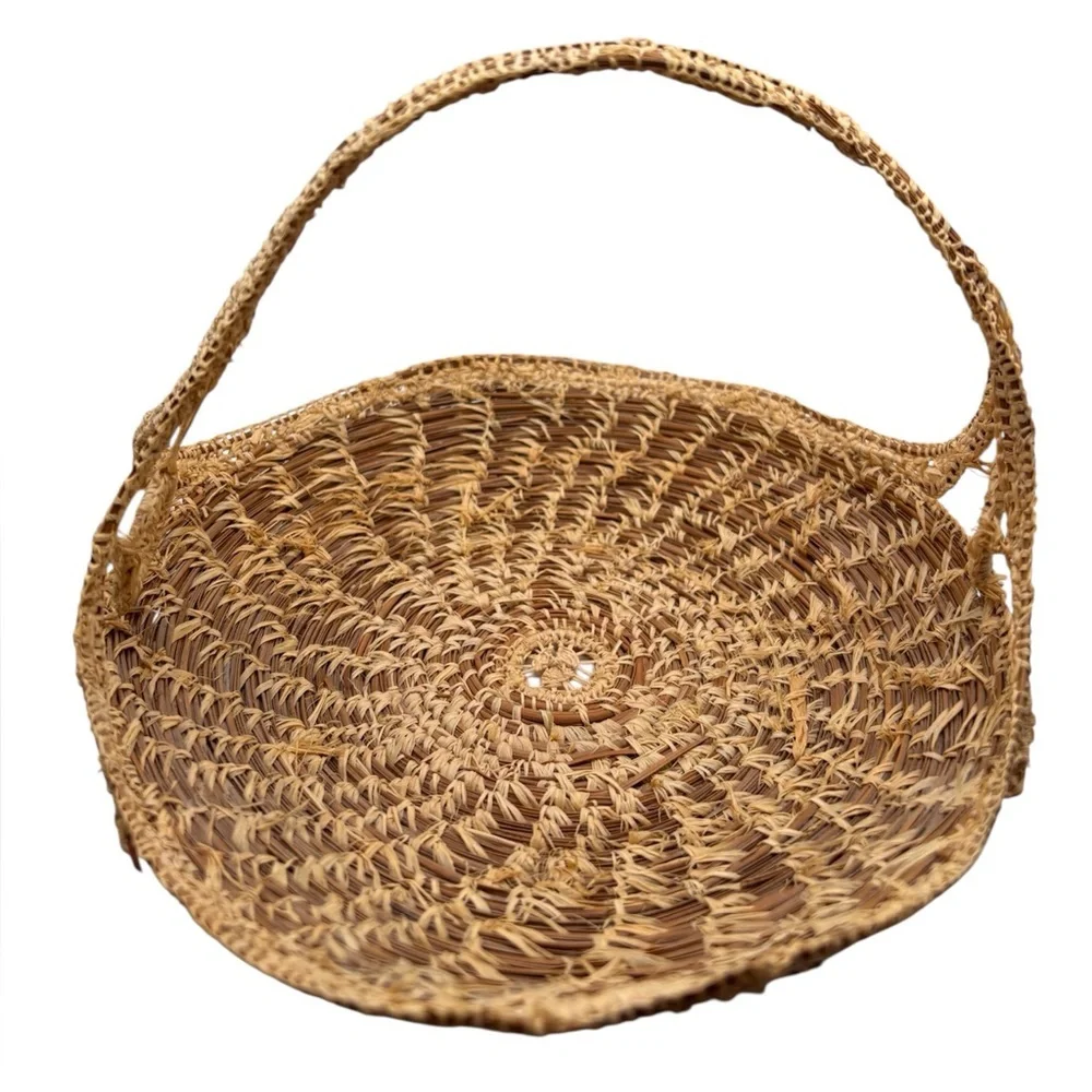 Pine Needle Basket Hand Coiled Pine Needle sGathering Basket Medallions 8in wide